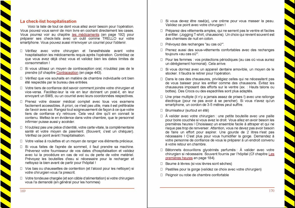 Extrait du livre : exemple de check-list détaillée (ici, la check-list hospitalisation)