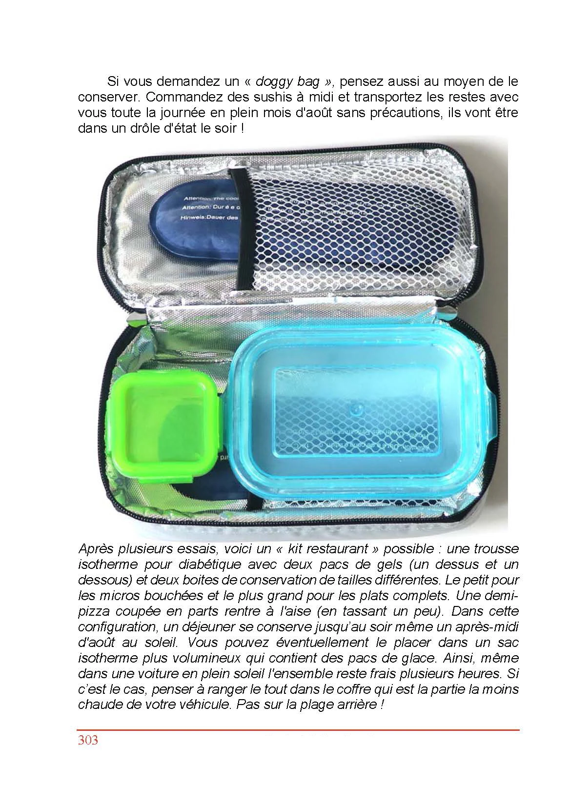Exemple de « kit restaurant » : trousse isotherme et boîtes de conservation pour rapporter les restes en toute sécurité